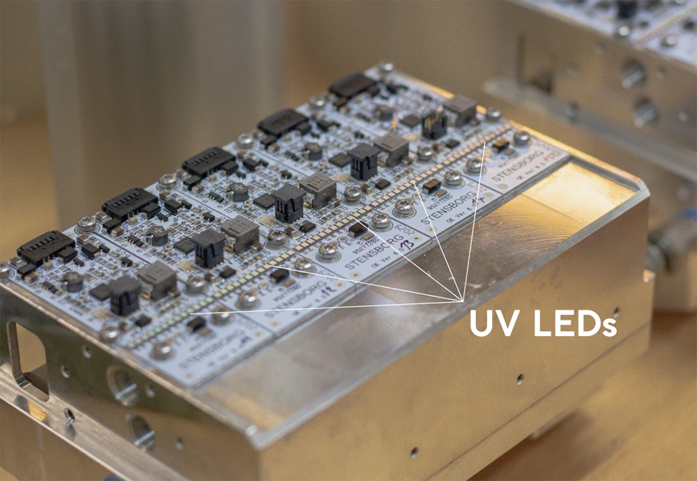 図 4: UV-LED ラインを備えた光源モジュール。